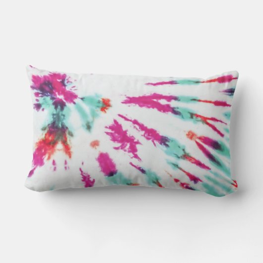 夏のアートネオンガーリーティール（緑がかった色）ピンク絞り染めパターン アウトドアクッション (裏面)