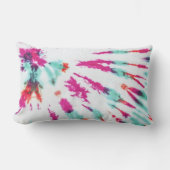 夏のアートネオンガーリーティール(緑がかった色)ピンク絞り染めパターン アウトドアクッション (正面)