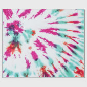 夏のアートネオンガーリーティール(緑がかった色)ピンク絞り染めパターン ラッピングペーパー (フラット)