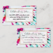 夏のアートネオンガーリーティール(緑がかった色)ピンク絞り染めパターン 割引カード (正面/裏面)