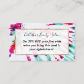 夏のアートネオンガーリーティール（緑がかった色）ピンク絞り染めパターン 割引カード (正面)
