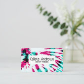夏のアートネオンガーリーティール(緑がかった色)ピンク絞り染めパターン 名刺 (スタンド正面)