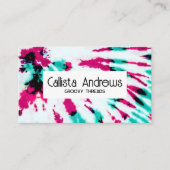 夏のアートネオンガーリーティール(緑がかった色)ピンク絞り染めパターン 名刺 (正面)