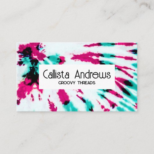 夏のアートネオンガーリーティール（緑がかった色）ピンク絞り染めパターン 名刺 (正面)