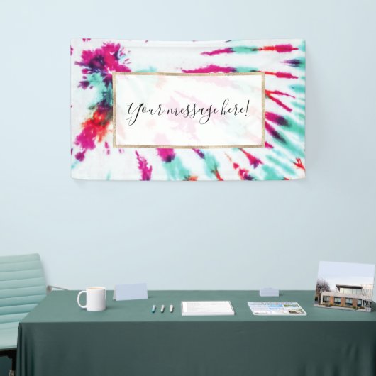 夏のアートネオンガーリーティール(緑がかった色)ピンク絞り染めパターン 横断幕 (トレードショー)