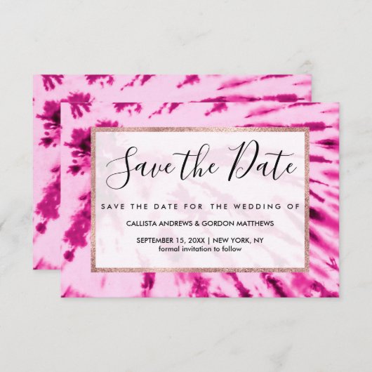 夏のアートネオンガーリー赤面ピンク絞り染めパターン セーブザデート (正面/裏面)