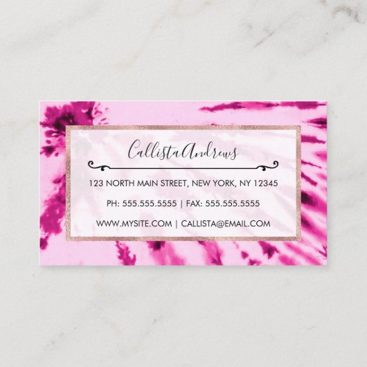 夏のアートネオンガーリー赤面ピンク絞り染めパターン 名刺 (裏面)