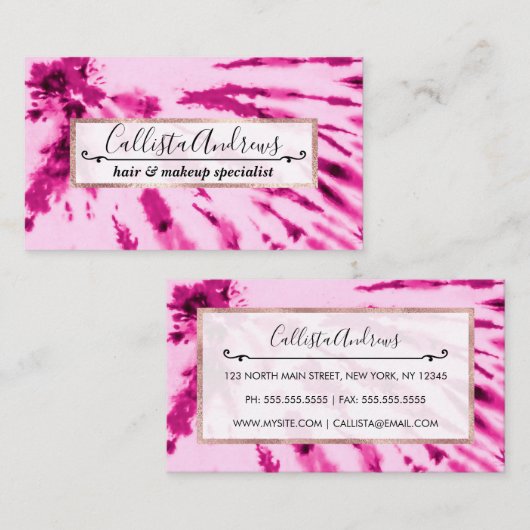 夏のアートネオンガーリー赤面ピンク絞り染めパターン 名刺 (正面/裏面)