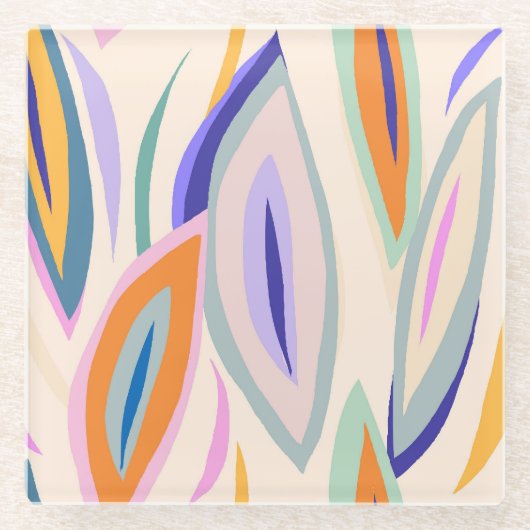 夏のアート：クリエイティブコラージュ模様 ガラスコースター (正面)