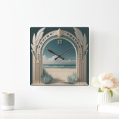 夏のアールデコ スクエア壁時計 (ホーム)