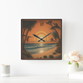 夏のアールデコ スクエア壁時計 (ホーム)