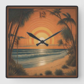 夏のアールデコ スクエア壁時計 (正面)