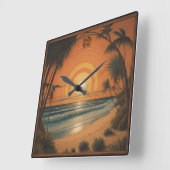 夏のアールデコ スクエア壁時計 (傾斜)