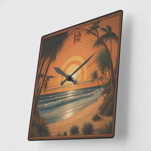 夏のアールデコ スクエア壁時計 (傾斜)