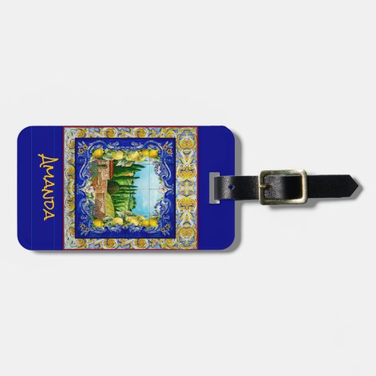 夏のイタリアンマジョリカブルーのタイル柑橘園 ラゲッジタグ (正面横)