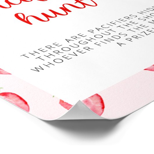 夏のイチゴおしゃぶり狩り赤ちゃんシャワーサイン ポスター (角)