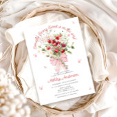 夏のイチゴのピンクの弓ベビーシャワー 招待状