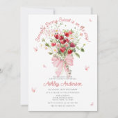 夏のイチゴのピンクの弓ベビーシャワー 招待状 (正面)