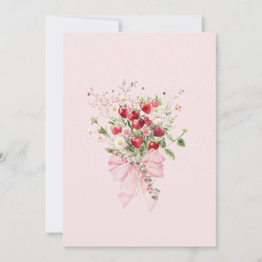 夏のイチゴのピンクの弓ベビーシャワー 招待状 (裏面)