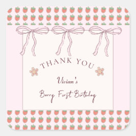 夏のイチゴのピンクリボンありがとう スクエアシール