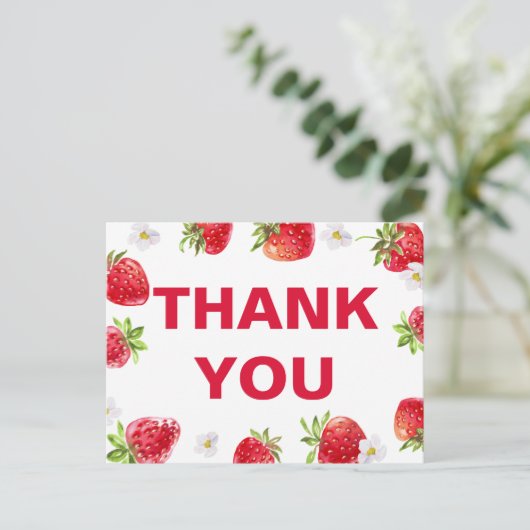 夏のイチゴのフルーツかわいい赤ちゃんシャワー ポストカード (スタンド正面)