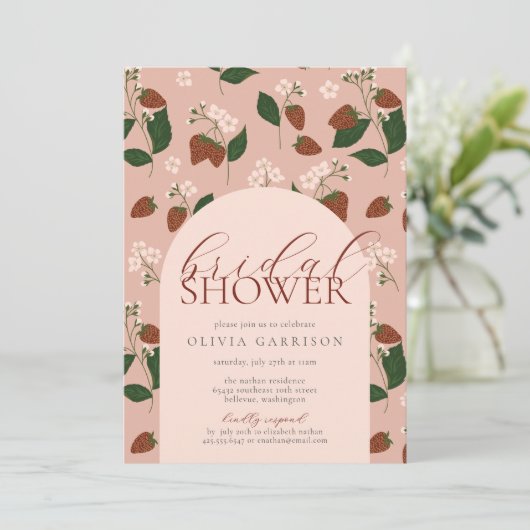 夏のイチゴのブライダルシャワーへの招待 招待状 (スタンド正面)