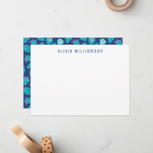 夏のイチゴの果実のパターン ノートカード (正面/裏面インサイチュ)