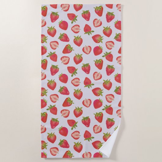 夏のイチゴの果実のパターン ビーチタオル (正面)