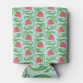 夏のイチゴ緑の背景パターン 缶クーラー (裏面)