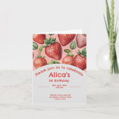 夏のイチゴ1回目の誕生日の招待状 招待状 (正面)