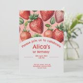 夏のイチゴ1回目の誕生日の招待状 招待状 (スタンド正面)