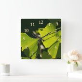 夏のイチョウ葉コ スクエア壁時計 (ホーム)