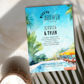 夏のウェディングシャワーウォーターカラートロピカルプール 招待状