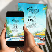 夏のウェディングシャワーウォーターカラートロピカルプール 招待状