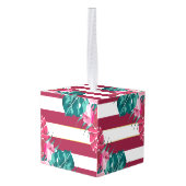 夏のエキゾチックなブルゴーニュのストライプの花 キューブオーナメント (裏面アングル)