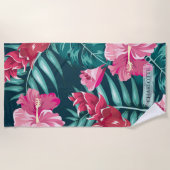 夏のエキゾチックな花モノグラム ビーチタオル (正面)