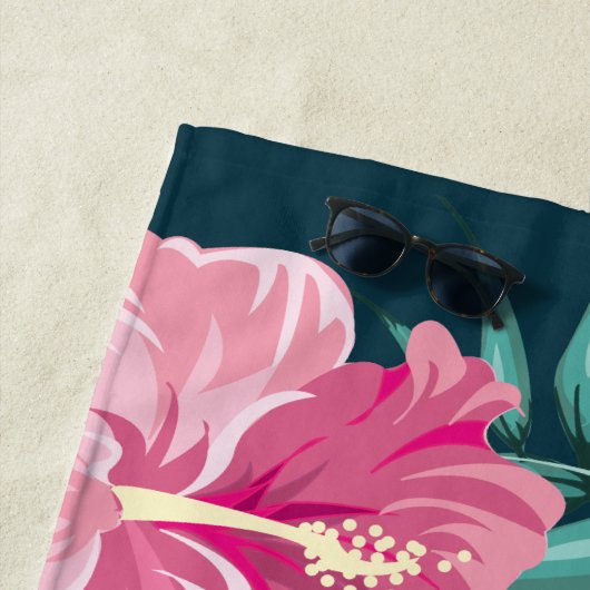 夏のエキゾチックな花モノグラム ビーチタオル (インサイチュ)