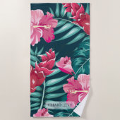夏のエキゾチックな花モノグラム ビーチタオル (正面)