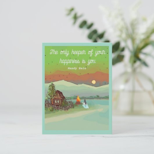 夏のエネルギーと小屋の日青空と湖 ポストカード (スタンド正面)