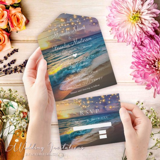 夏のエレガントビーチオールインワン結婚式招待状 オールインワン招待状