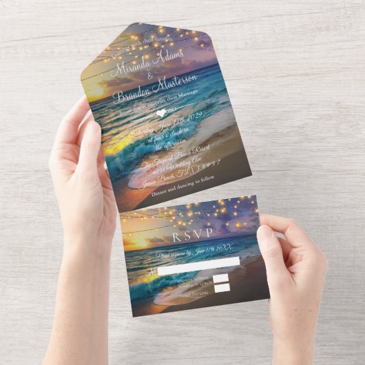 夏のエレガントビーチオールインワン結婚式招待状 オールインワン招待状 (貼ってはがせる)