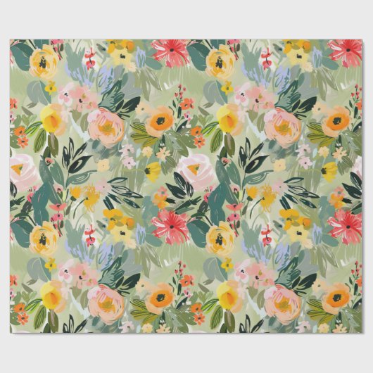 夏のエレガントフローラ水の色ピーチデコップページ ラッピングペーパー (フラット)