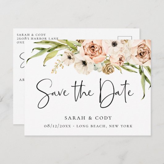 夏のエレガント庭のフローラ保存日付 案内ポストカード (正面/裏面)