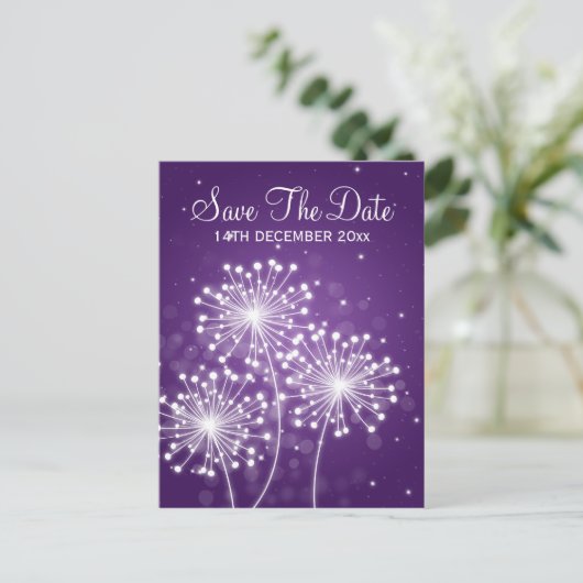 夏のエレガント輝く紫の日付を保存 案内ポストカード (スタンド正面)