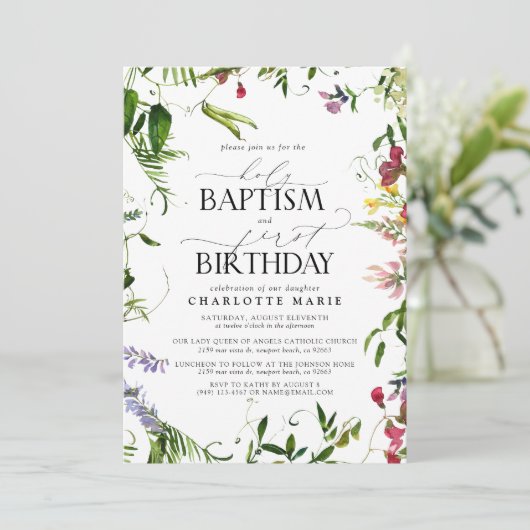 夏のエレガント野草洗礼1回目の誕生日 招待状 (スタンド正面)