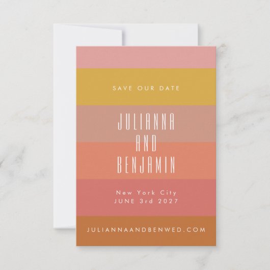 夏のオレンジイエロー ストライプ モダン幾何学 セーブザデート (正面)