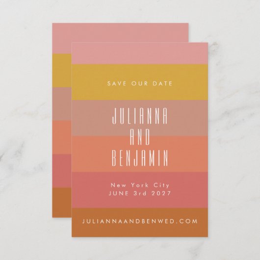夏のオレンジイエロー ストライプ モダン幾何学 セーブザデート (正面/裏面)
