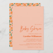 夏のオレンジ果実水色ピンクの赤ちゃんシャワー 招待状 (正面/裏面)