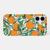 夏のオレンジ柑橘類の花柄  iPhone 16ケース (裏面横)
