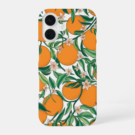 夏のオレンジ柑橘類の花柄  iPhone 16ケース (裏面)
